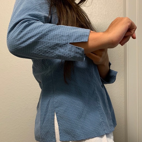 Chico’s blue plaid 3/4 sleeve - Picture 3 of 4